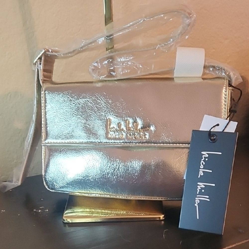 Nicole Miller Metallic Gold Crossbody Bag